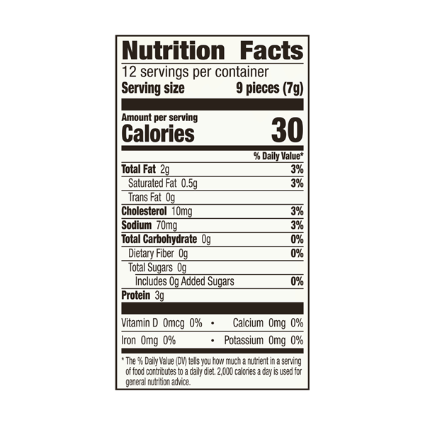 The nutrition facts for EPIC's Hickory Smoked Uncured Bacon Bits. 