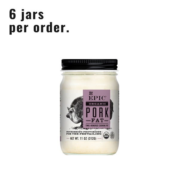 A single jar of EPIC's Organic Pork Fat on a white background.