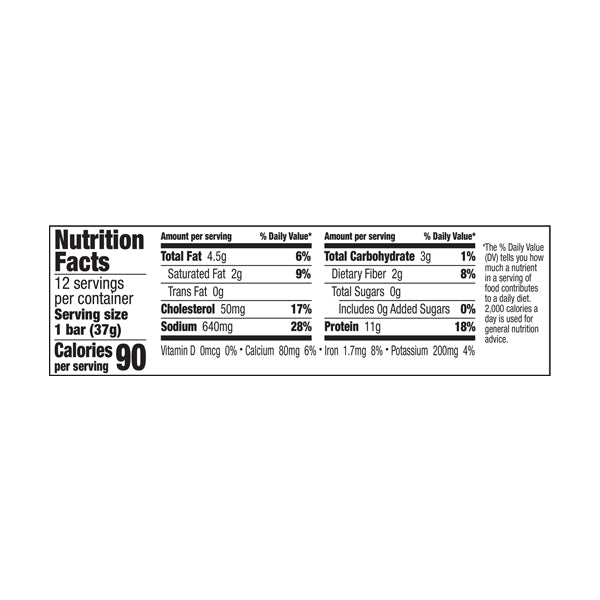 An image of Epic's Chicken BBQ Seasoned Bar's nutrition facts.