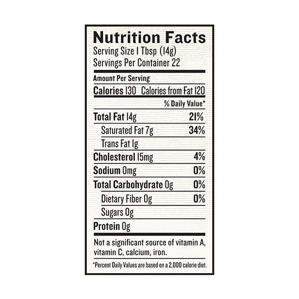 An image of Pork Fat's nutrition facts on a white background.